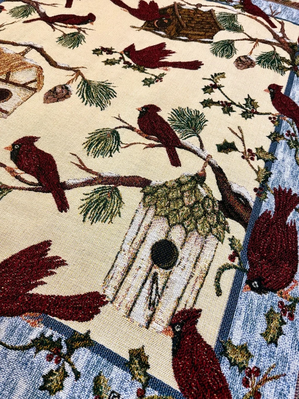Crown Crafts Cardinal Bird House Tapestry Throw Blanket 100%Cotton